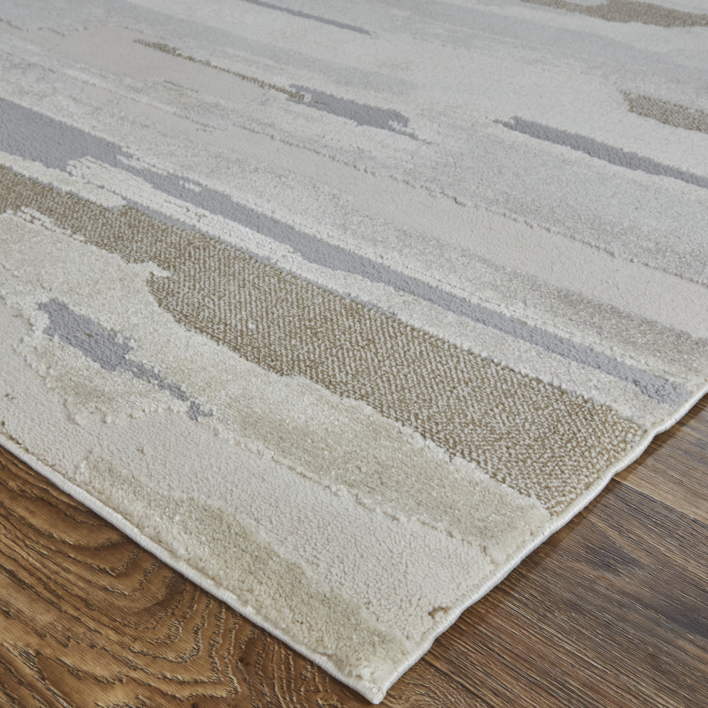 10" X 14" Brown and Ivory Abstract Power Loom Distressed Area Rug