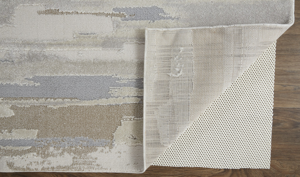 10" X 14" Brown and Ivory Abstract Power Loom Distressed Area Rug