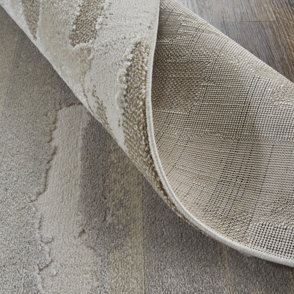 10" X 14" Brown and Ivory Abstract Power Loom Distressed Area Rug