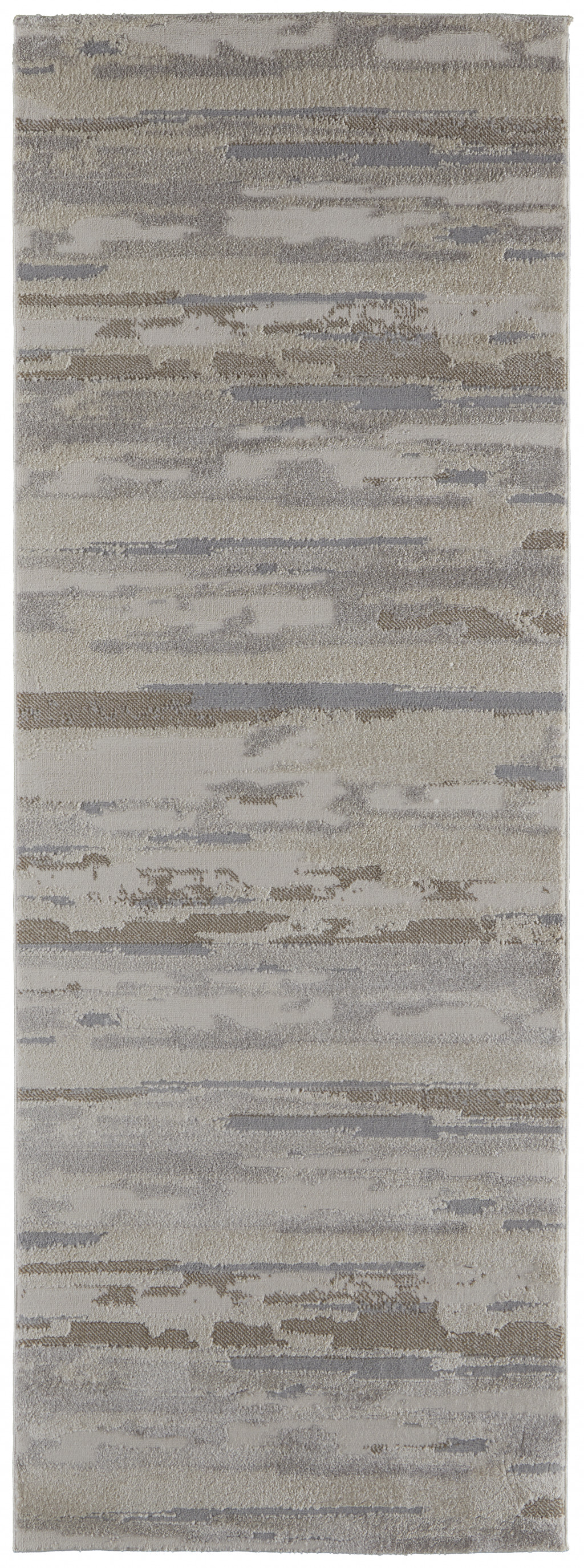 8" Runner Brown and Ivory Abstract Power Loom Distressed Runner Rug