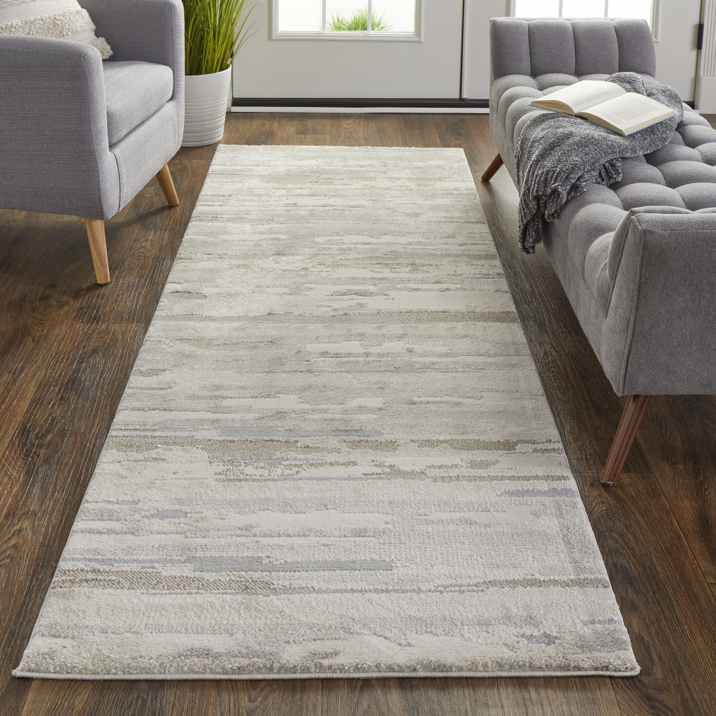 8" Runner Brown and Ivory Abstract Power Loom Distressed Runner Rug
