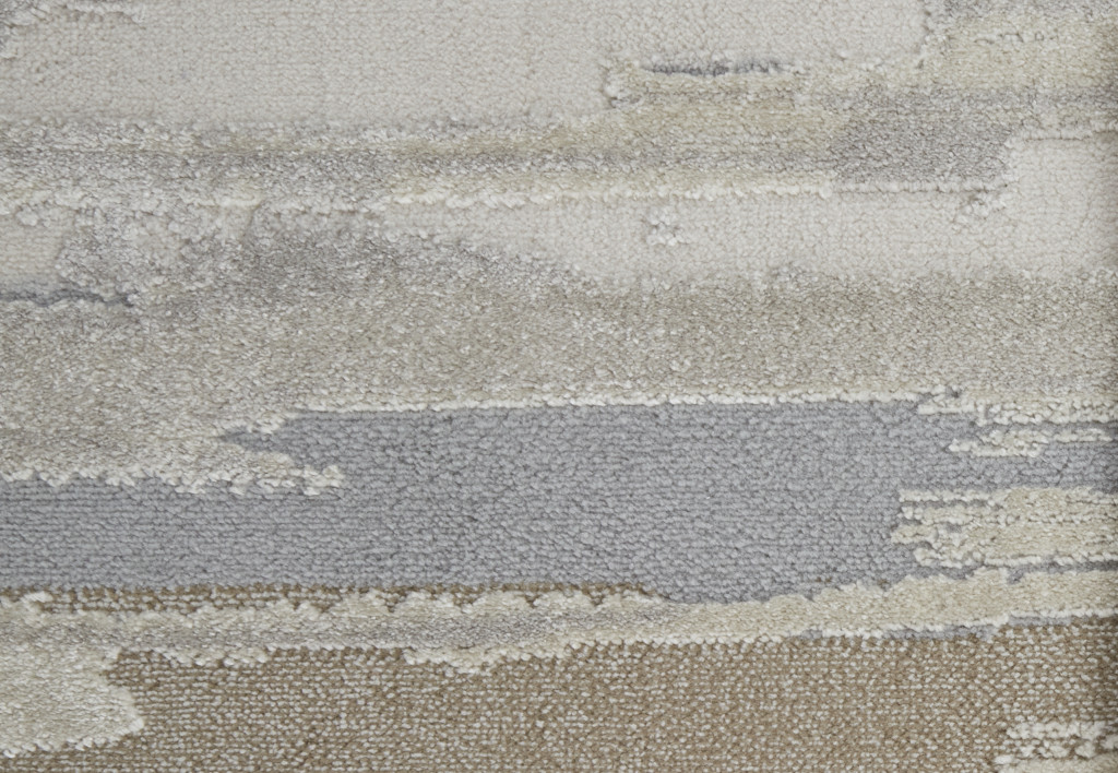 8" Runner Brown and Ivory Abstract Power Loom Distressed Runner Rug