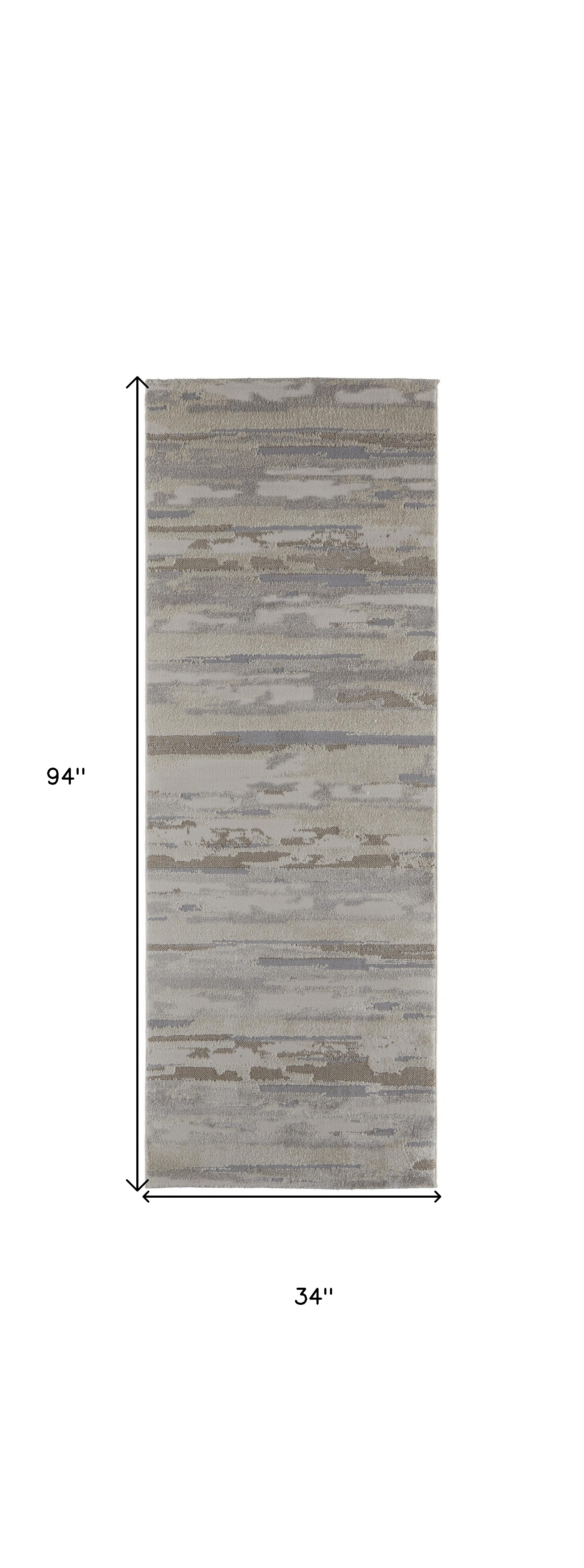 8" Runner Brown and Ivory Abstract Power Loom Distressed Runner Rug