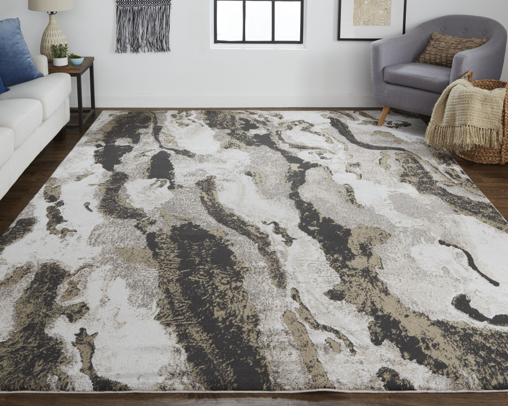 5" X 8" Brown and Ivory Abstract Power Loom Distressed Area Rug