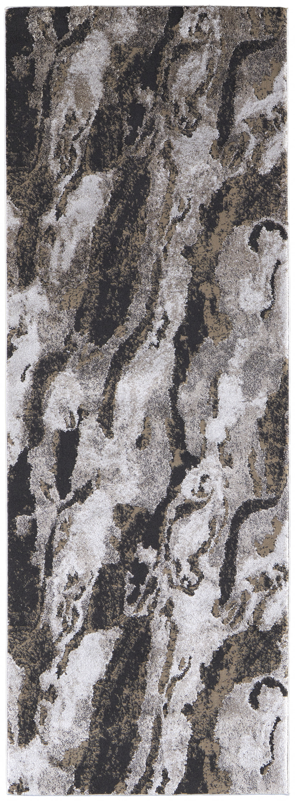 8" Runner Gray and Ivory Abstract Power Loom Runner Rug