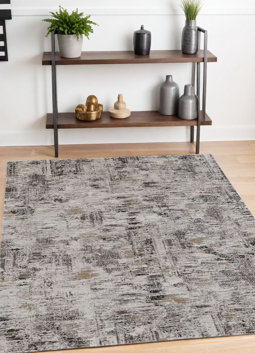 4" X 6" Gray and Ivory Abstract Power Loom Distressed Area Rug