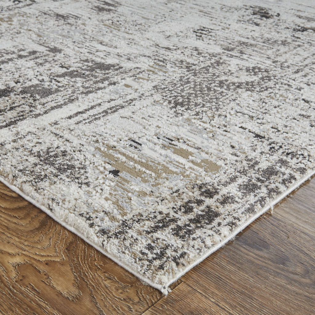 4 X 6 Ivory gray And Brown Abstract Power Loom Distressed Stain Resistant Area Rug