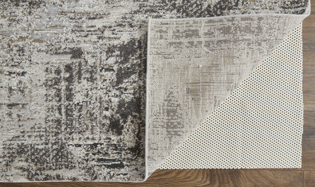 4 X 6 Ivory gray And Brown Abstract Power Loom Distressed Stain Resistant Area Rug