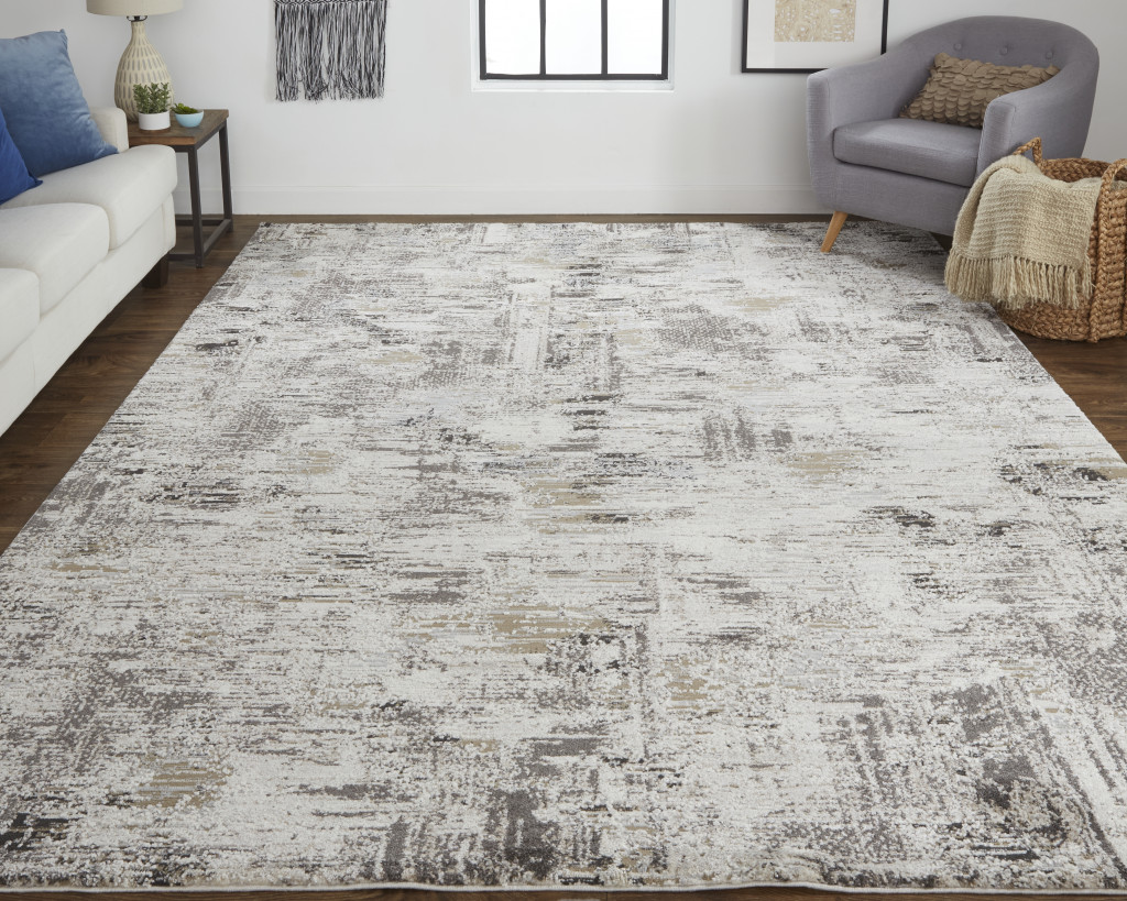 5" X 8" Gray and Ivory Abstract Power Loom Distressed Area Rug