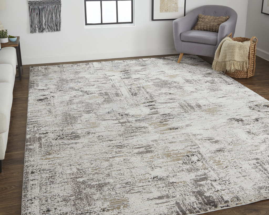 5" X 8" Gray and Ivory Abstract Power Loom Distressed Area Rug