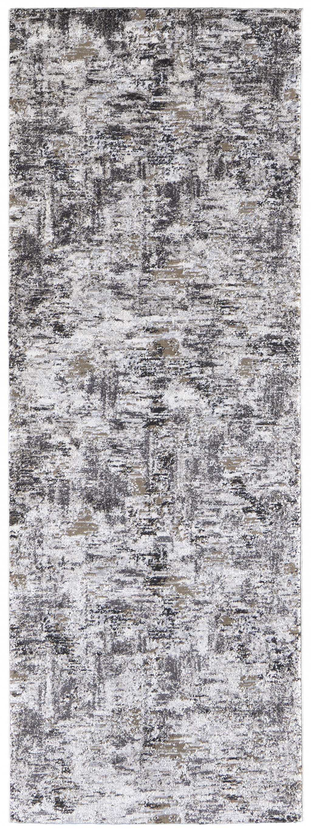 8" Runner Gray and Ivory Abstract Power Loom Distressed Runner Rug