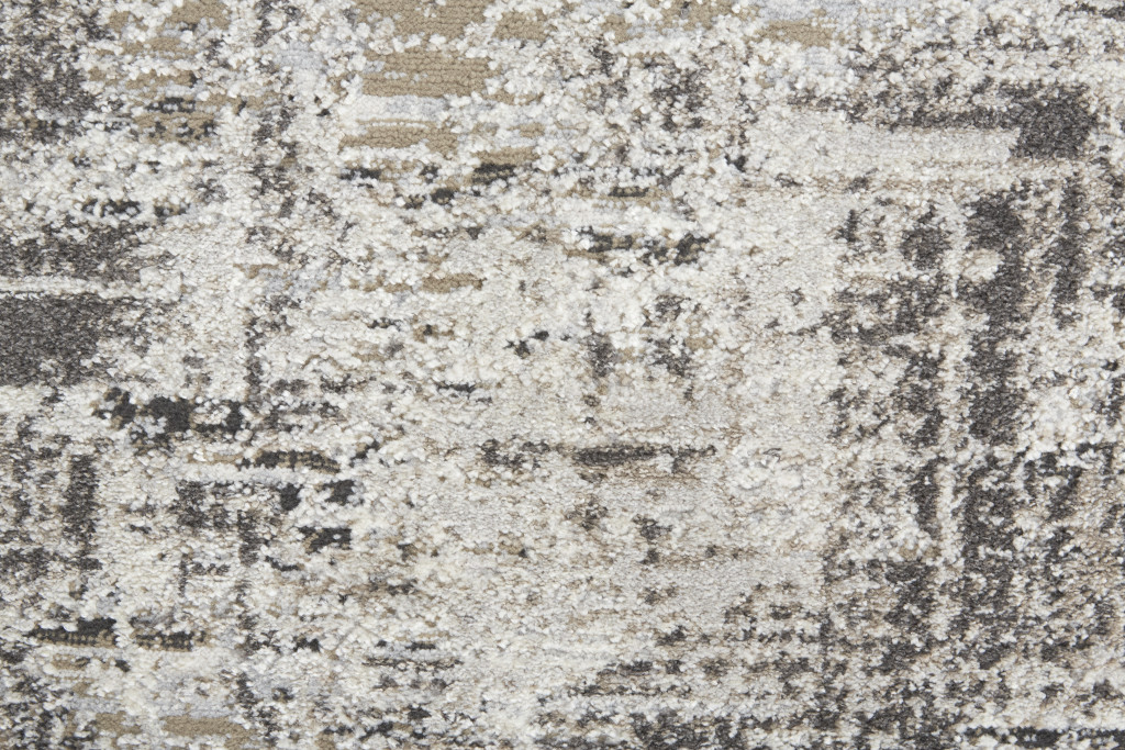 8" Runner Gray and Ivory Abstract Power Loom Distressed Runner Rug