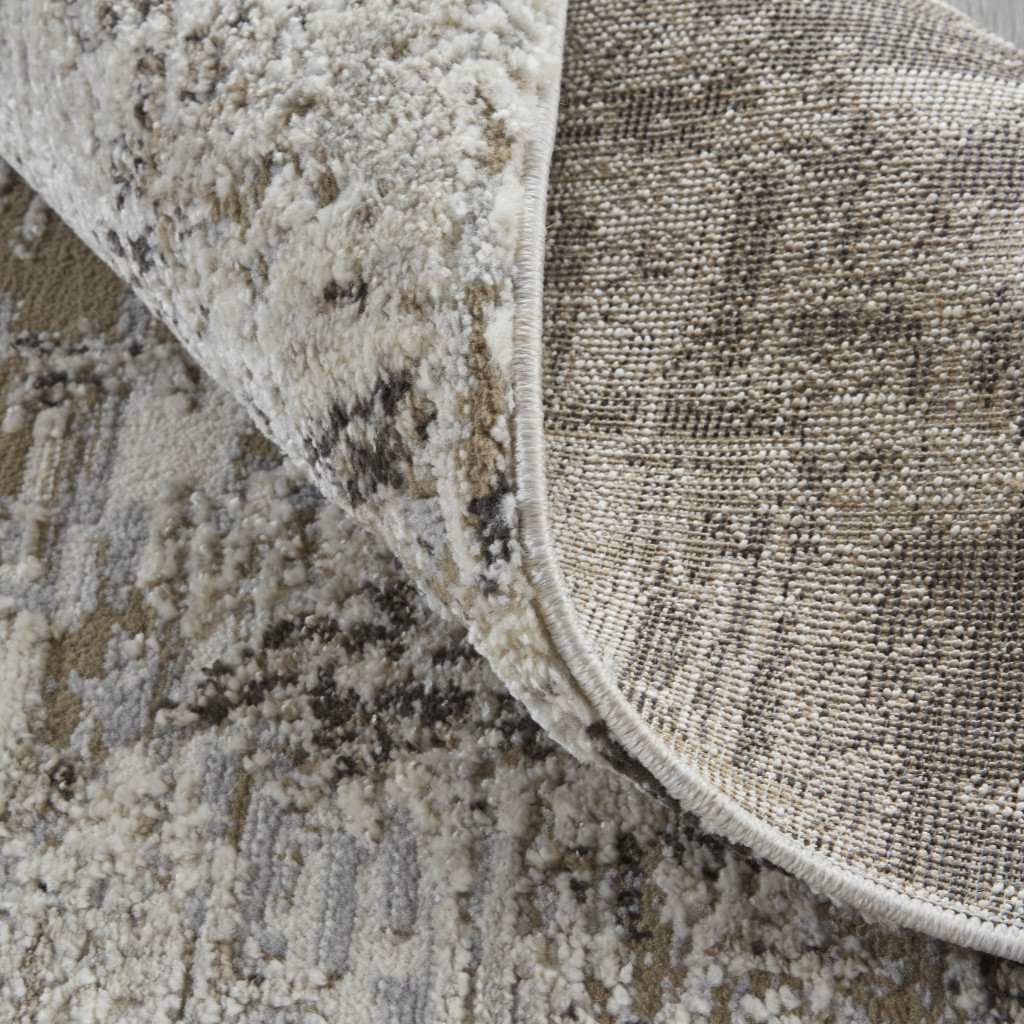 8" Runner Gray and Ivory Abstract Power Loom Distressed Runner Rug