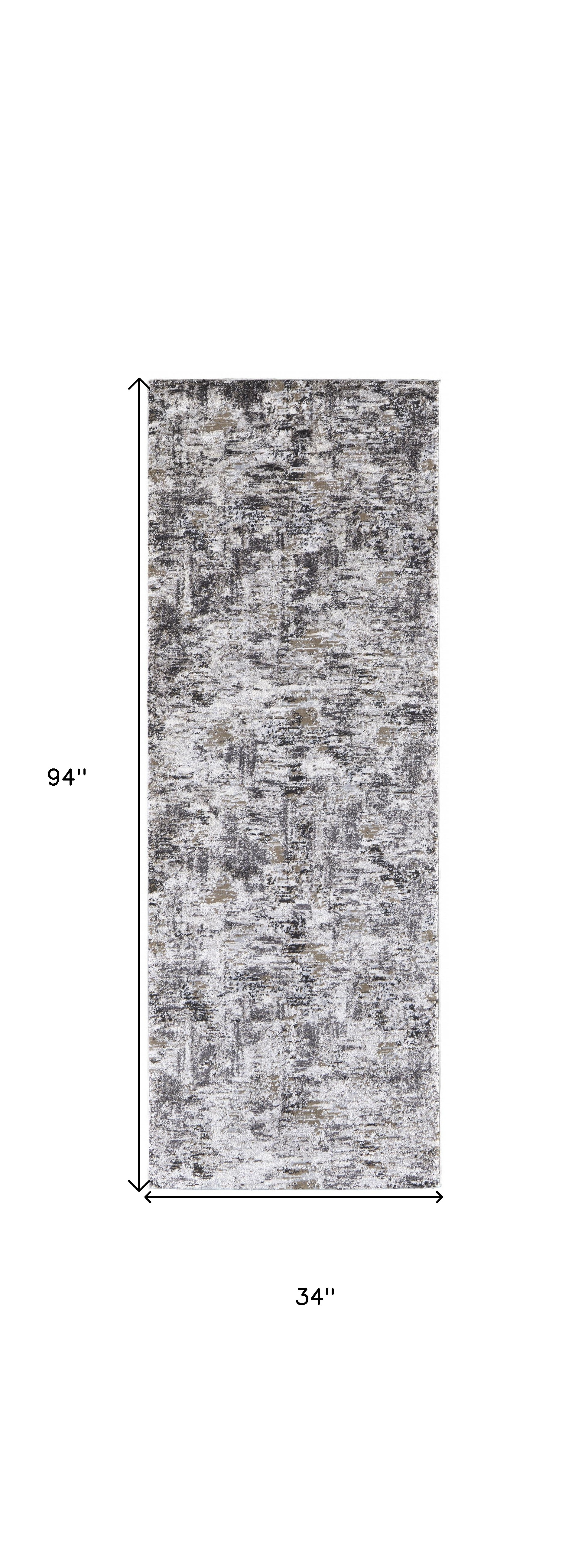 8" Runner Gray and Ivory Abstract Power Loom Distressed Runner Rug