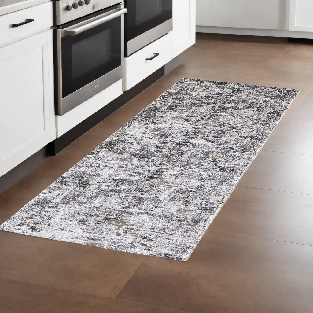 8" Runner Gray and Ivory Abstract Power Loom Distressed Runner Rug