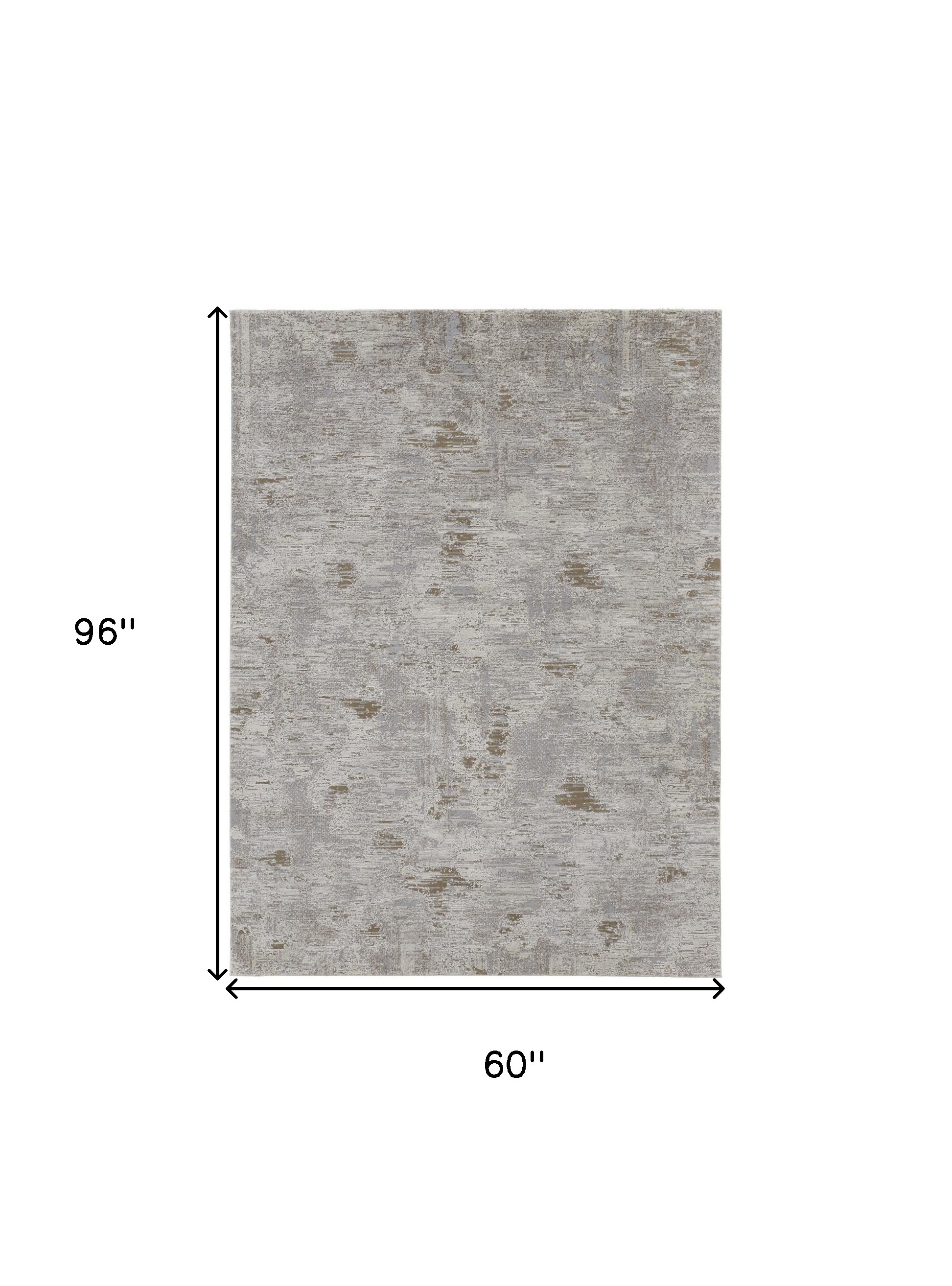 5" X 8" Gray and Ivory Abstract Power Loom Distressed Area Rug