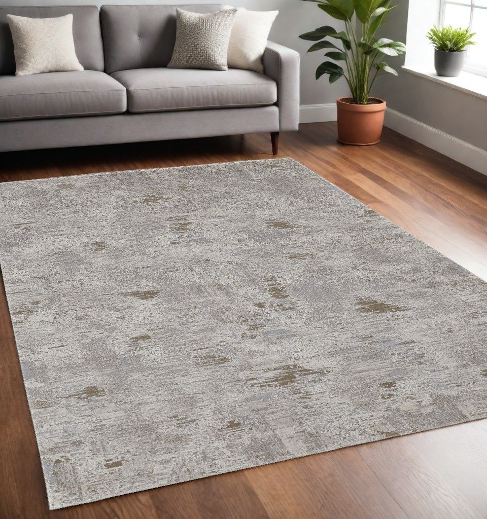 5" X 8" Gray and Ivory Abstract Power Loom Distressed Area Rug