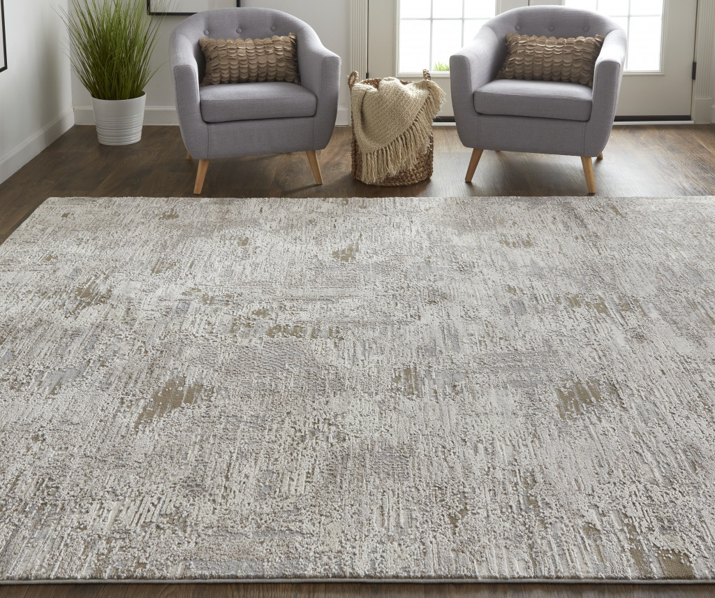 9" X 12" Gray and Ivory Abstract Power Loom Distressed Area Rug
