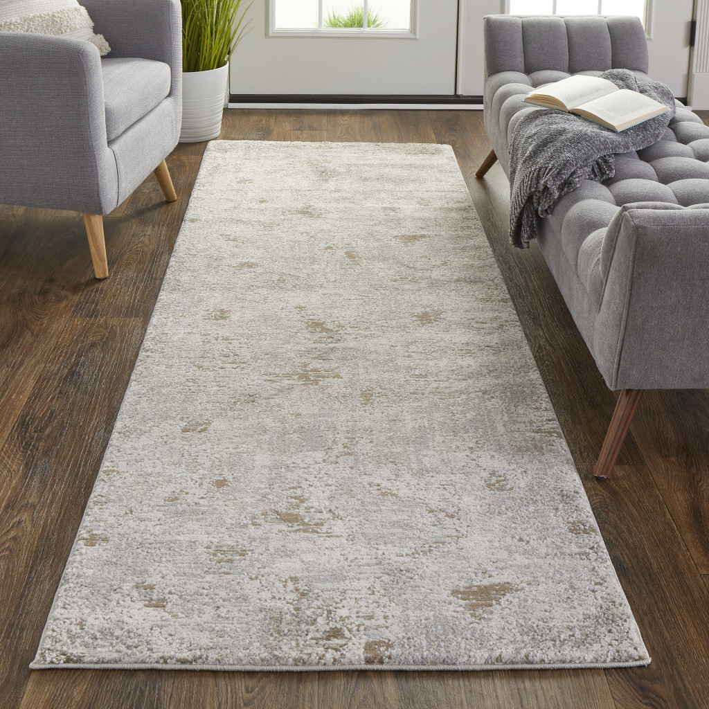 8" Runner Gray and Ivory Abstract Power Loom Distressed Runner Rug
