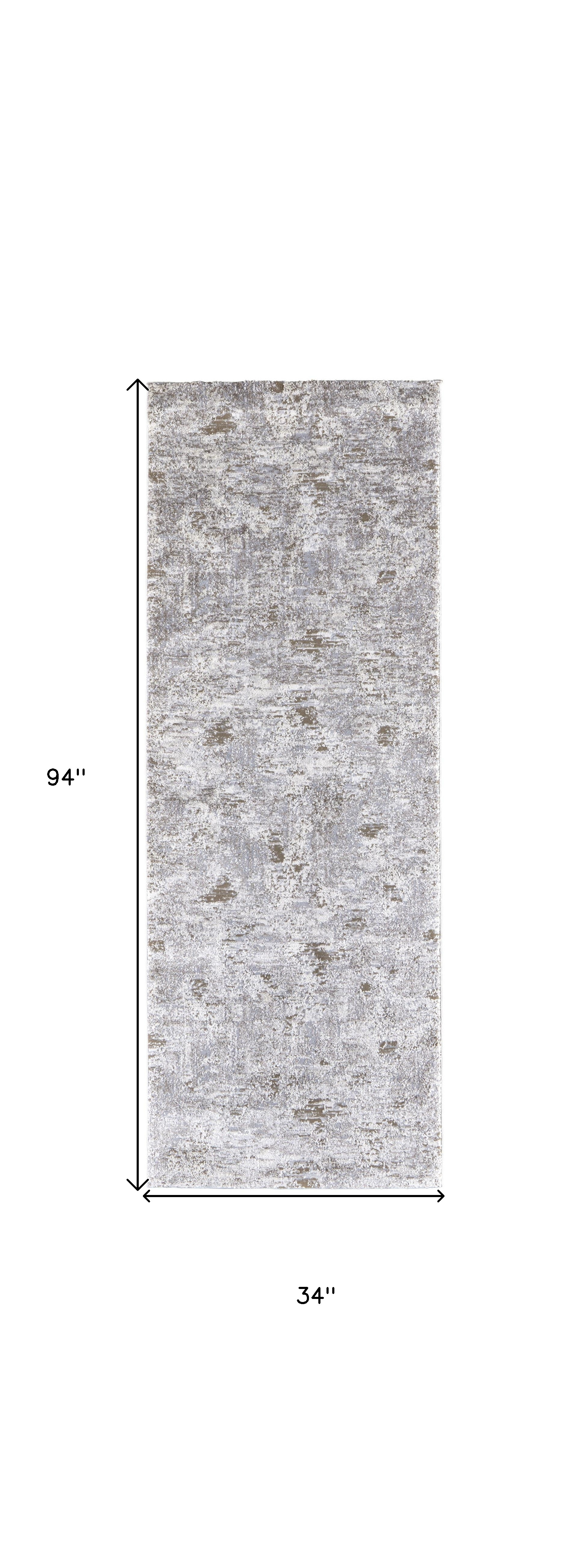 8" Runner Gray and Ivory Abstract Power Loom Distressed Runner Rug