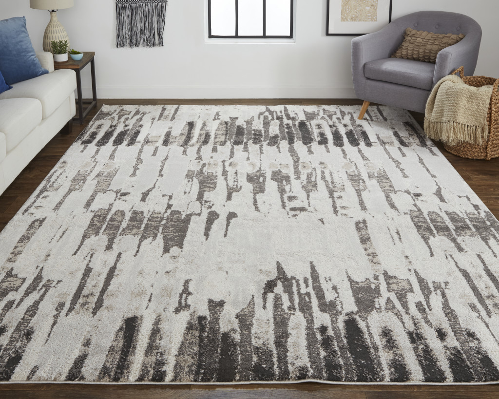 8" X 10" Gray and Ivory Abstract Power Loom Area Rug