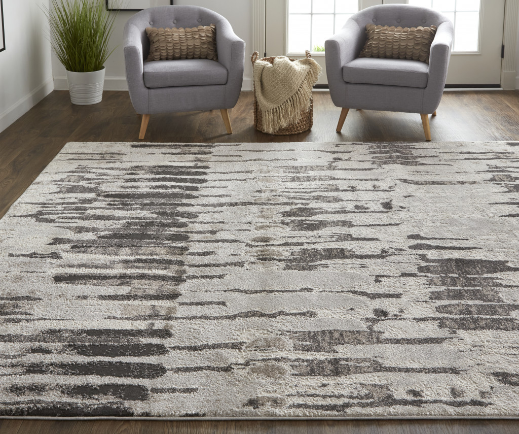 8" X 10" Gray and Ivory Abstract Power Loom Area Rug