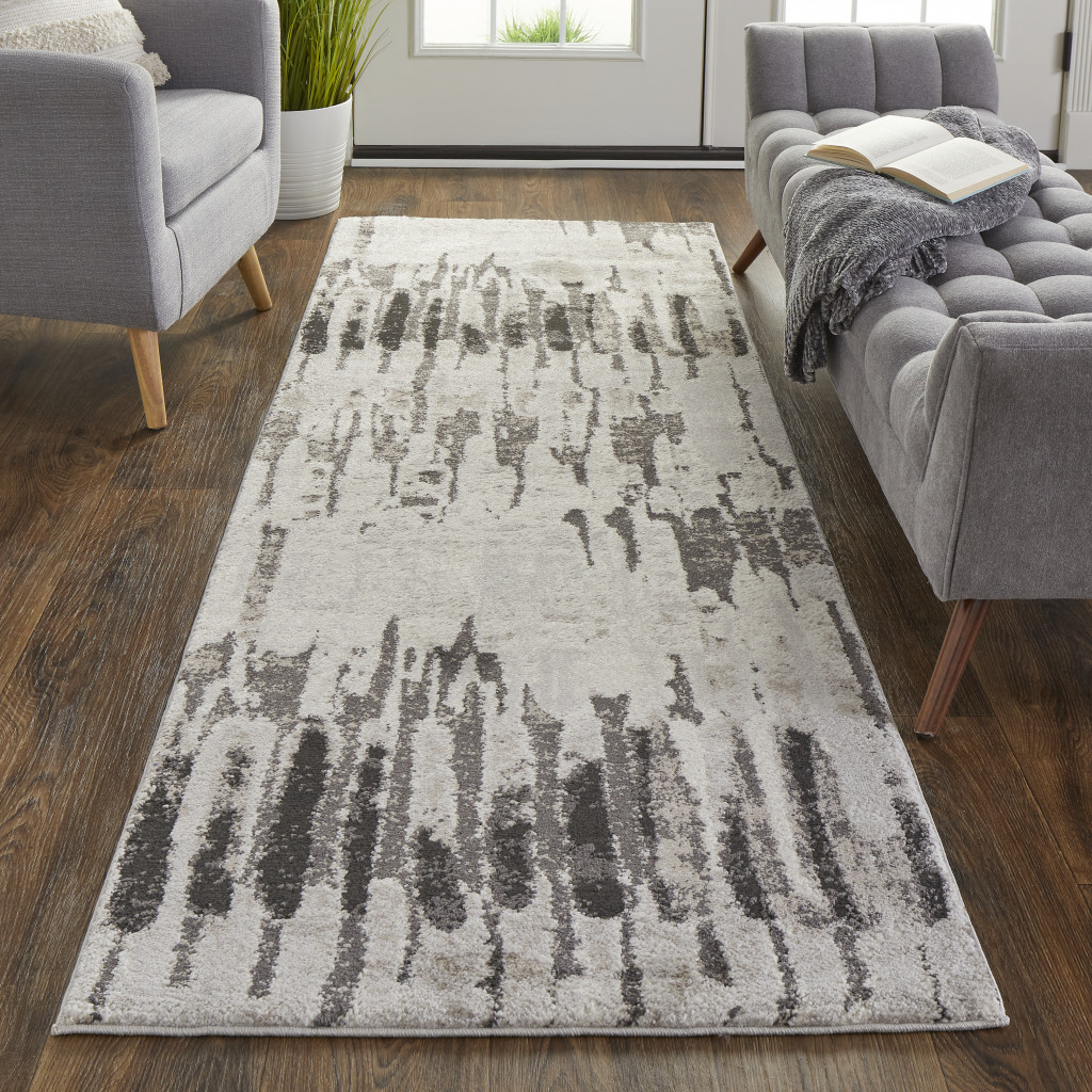 8" Runner Gray and Ivory Abstract Power Loom Runner Rug