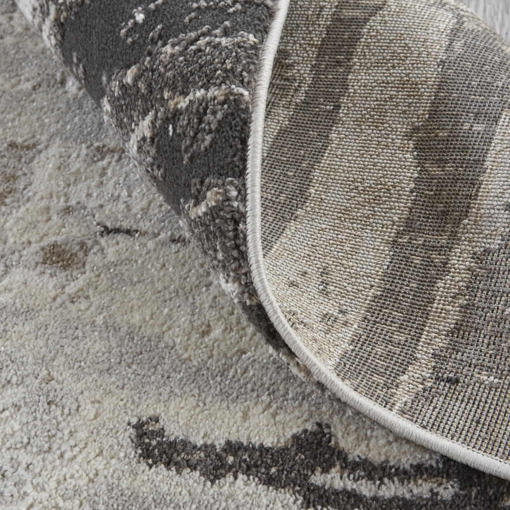 8" Runner Gray and Ivory Abstract Power Loom Runner Rug