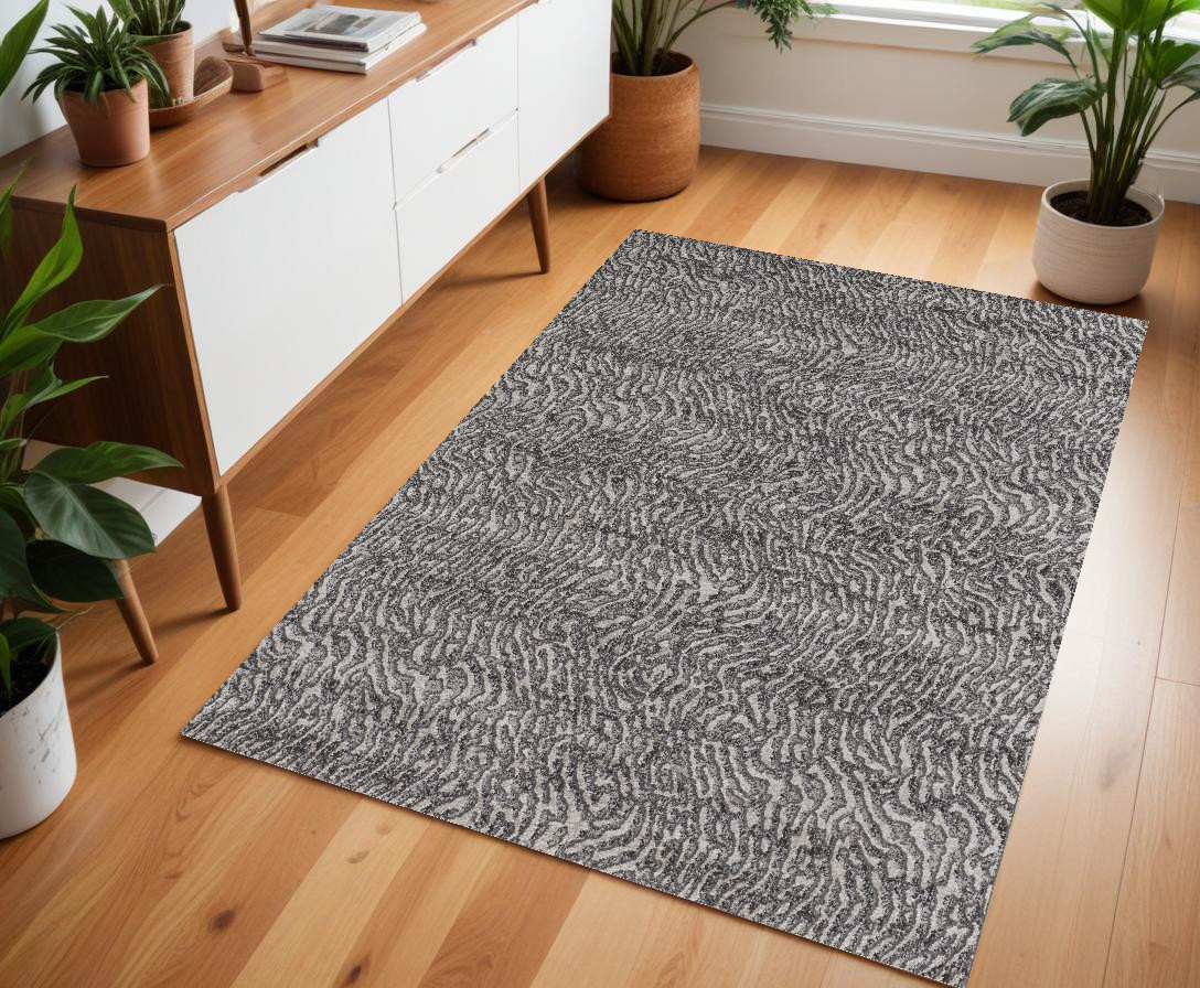 4" X 6" Gray and Ivory Abstract Power Loom Area Rug
