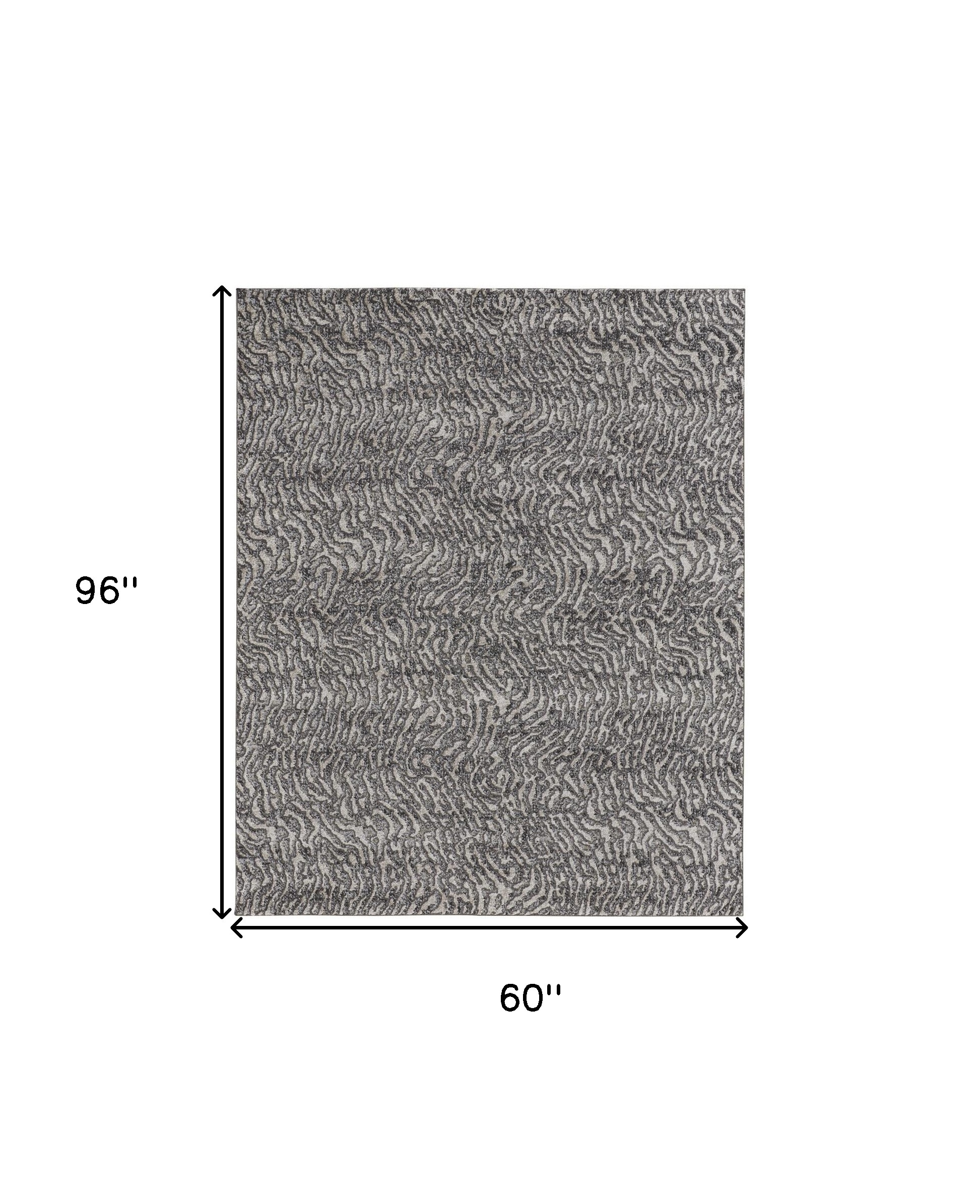 5" X 8" Gray and Ivory Abstract Power Loom Area Rug