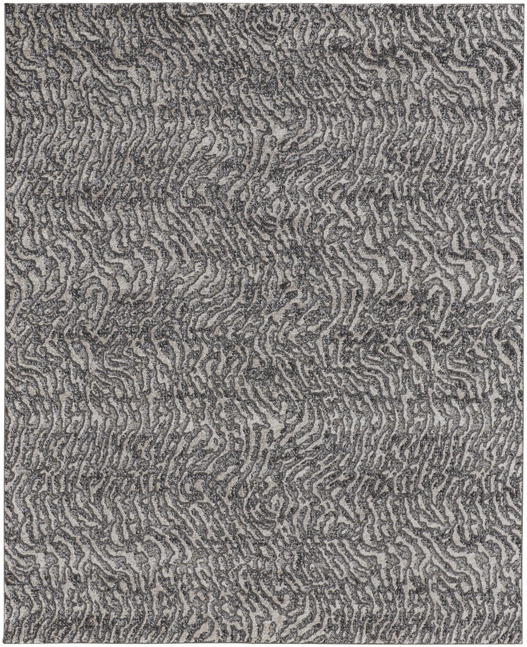8" X 10" Gray and Ivory Abstract Power Loom Area Rug