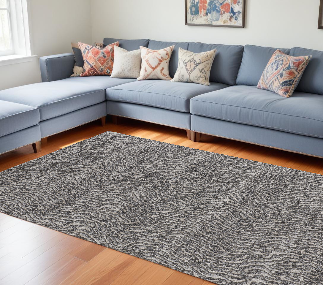 8" X 10" Gray and Ivory Abstract Power Loom Area Rug