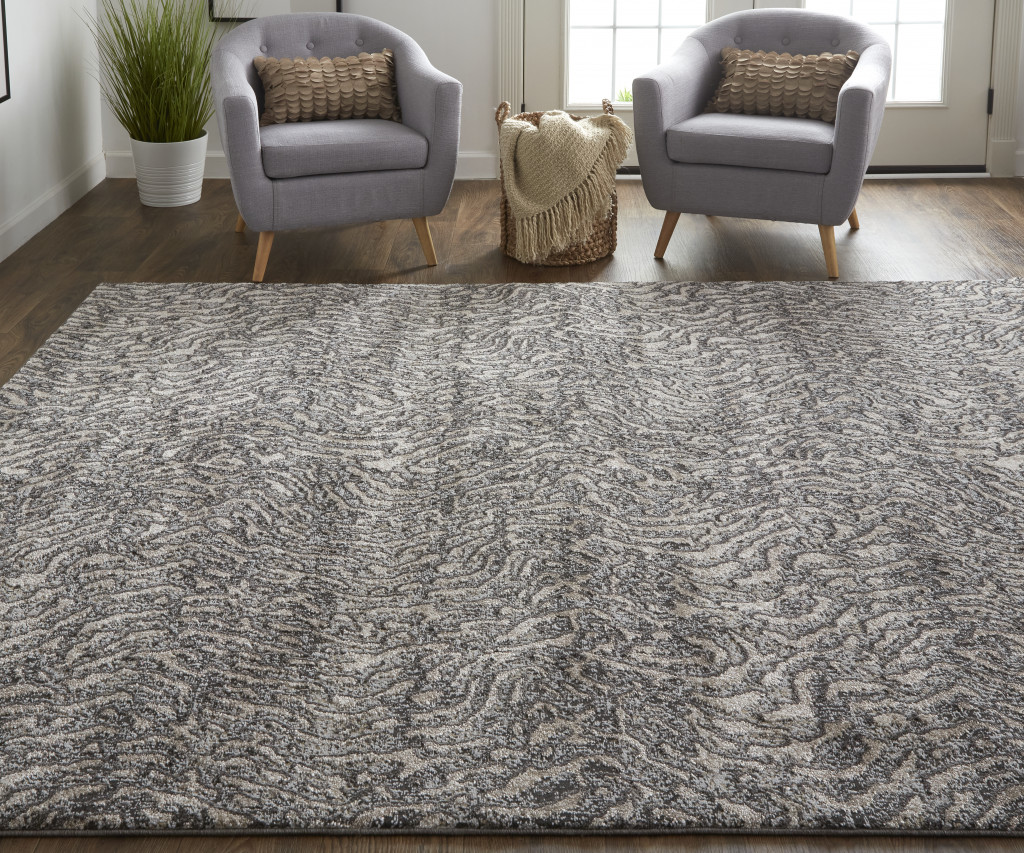 8" X 10" Gray and Ivory Abstract Power Loom Area Rug