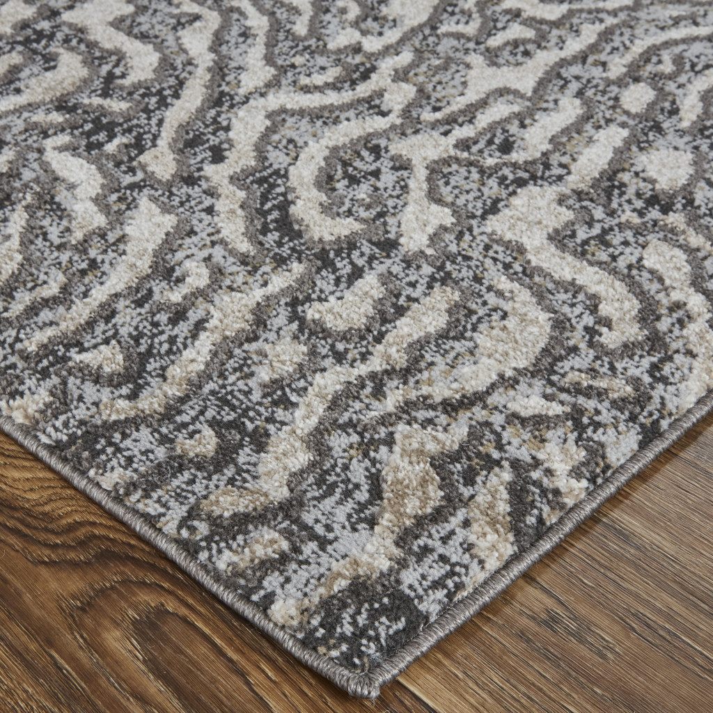8" X 10" Gray and Ivory Abstract Power Loom Area Rug