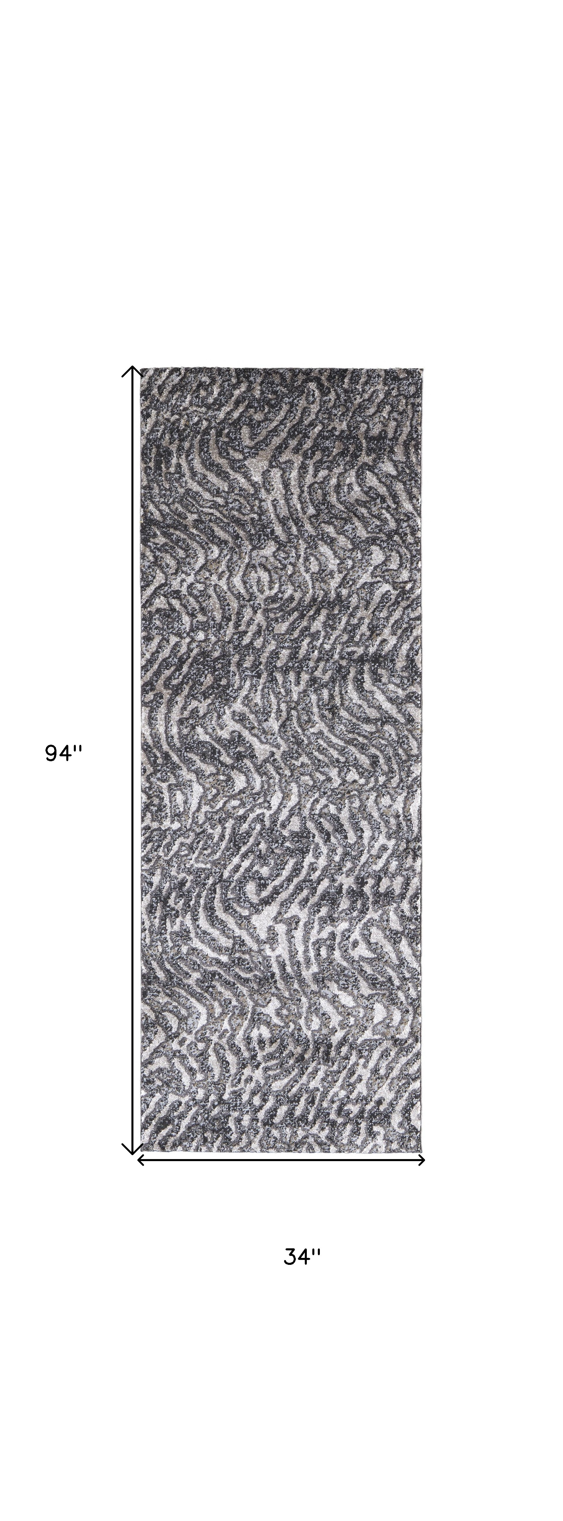 8" Runner Gray and Ivory Abstract Power Loom Runner Rug