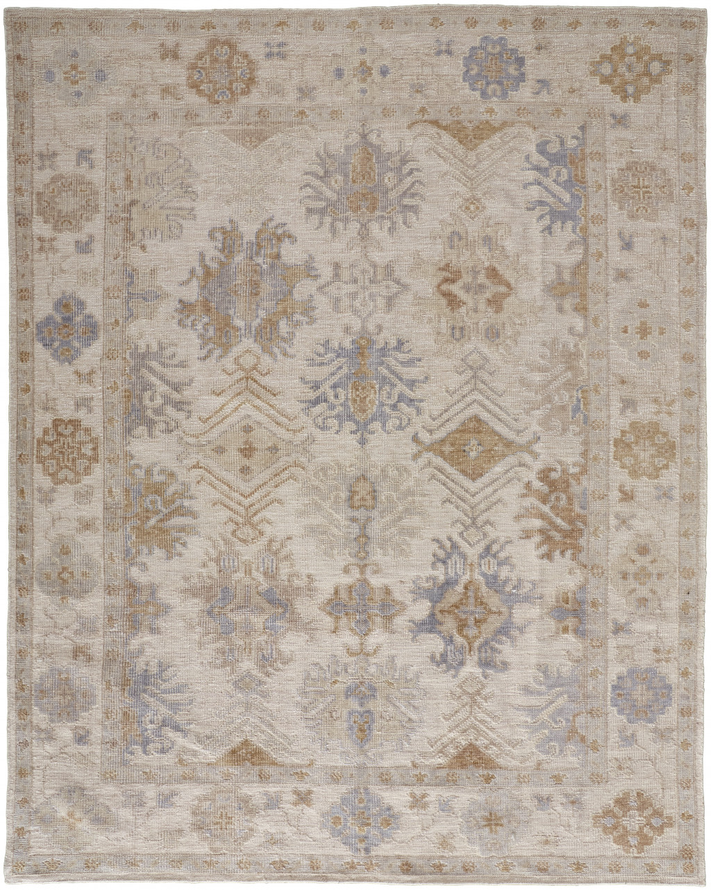2 X 3 Ivory Tan And Blue Floral Hand Knotted Stain Resistant Area Rug