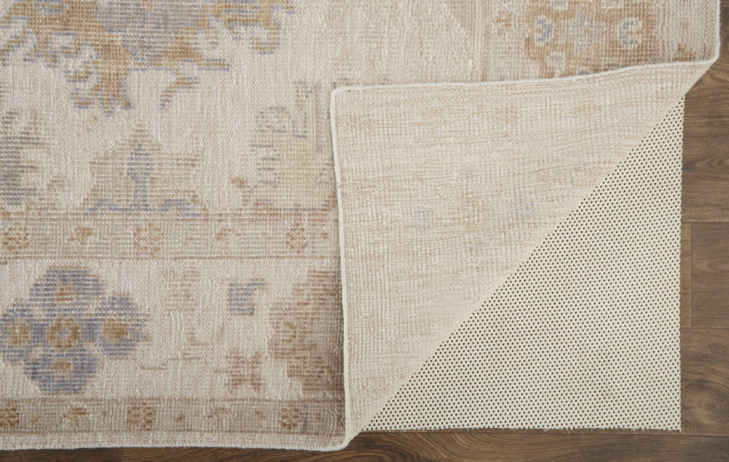 2 X 3 Ivory Tan And Blue Floral Hand Knotted Stain Resistant Area Rug
