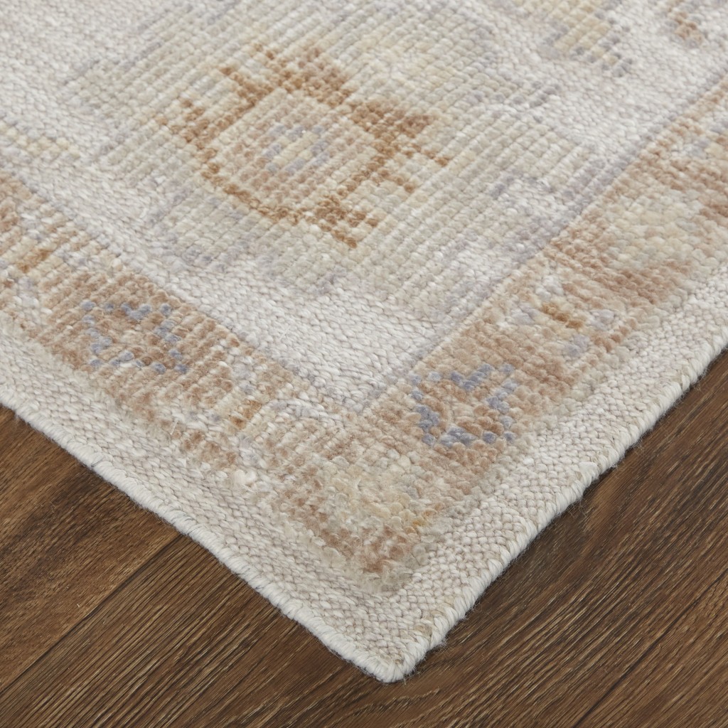 4 X 6 Ivory And Orange Floral Hand Knotted Stain Resistant Area Rug
