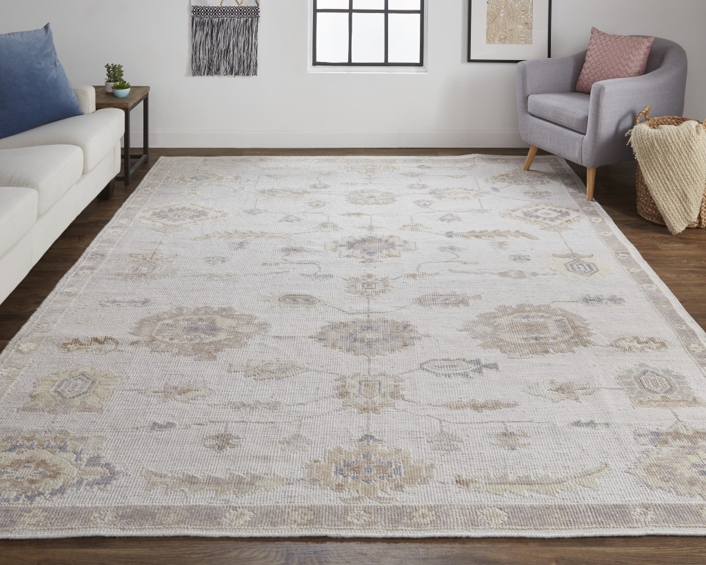 2 X 3 Ivory And Orange Floral Hand Knotted Stain Resistant Area Rug