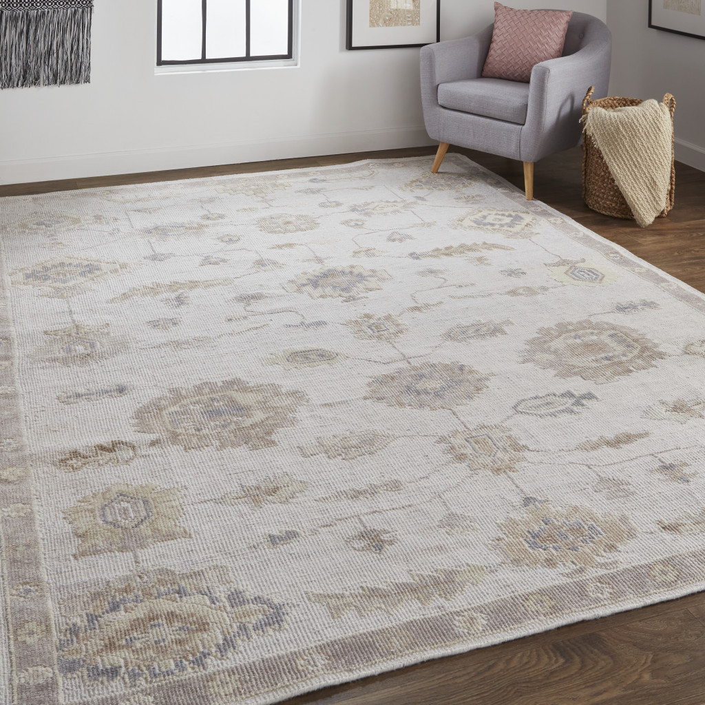 2 X 3 Ivory And Orange Floral Hand Knotted Stain Resistant Area Rug