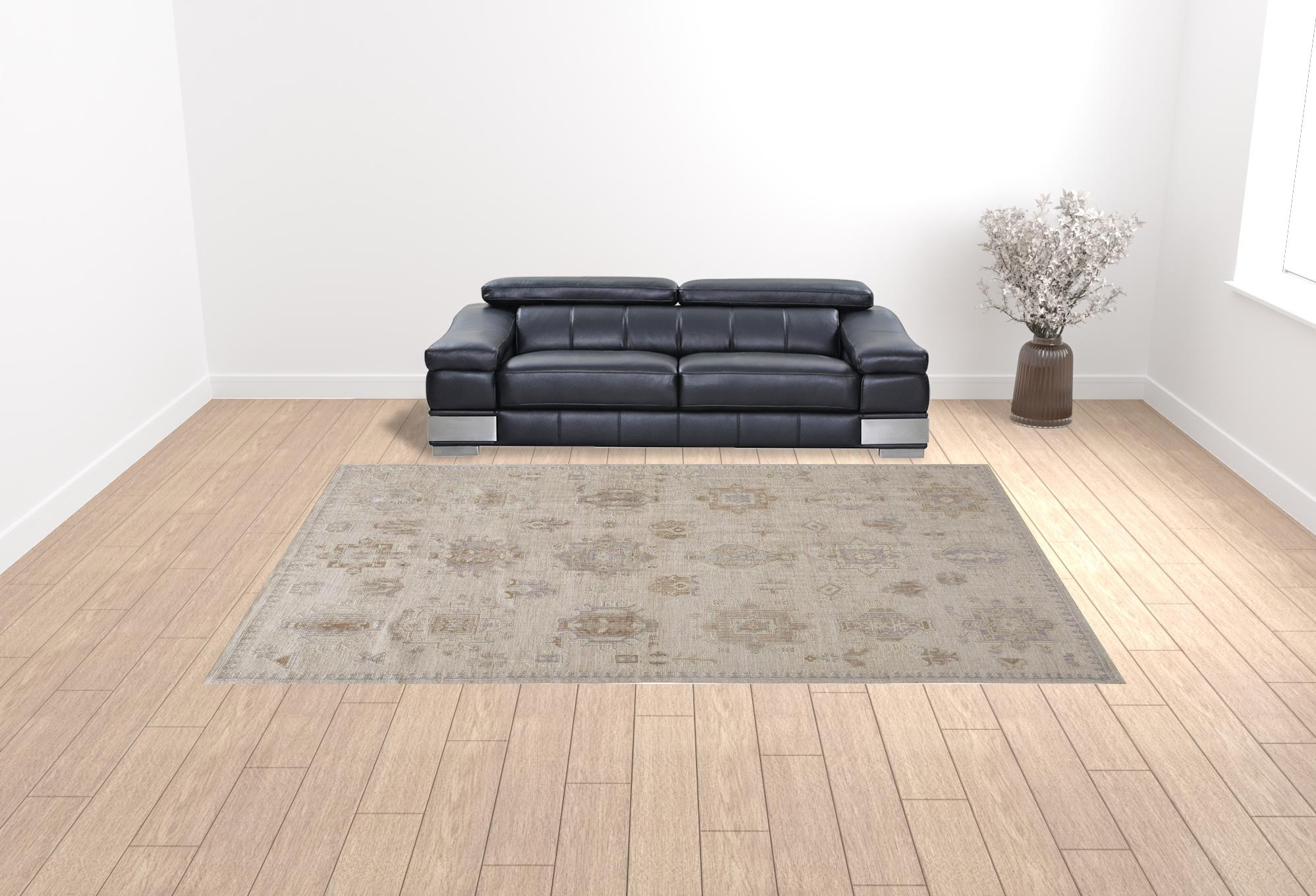 10 X 14 Tan And Brown Floral Hand Knotted Stain Resistant Area Rug