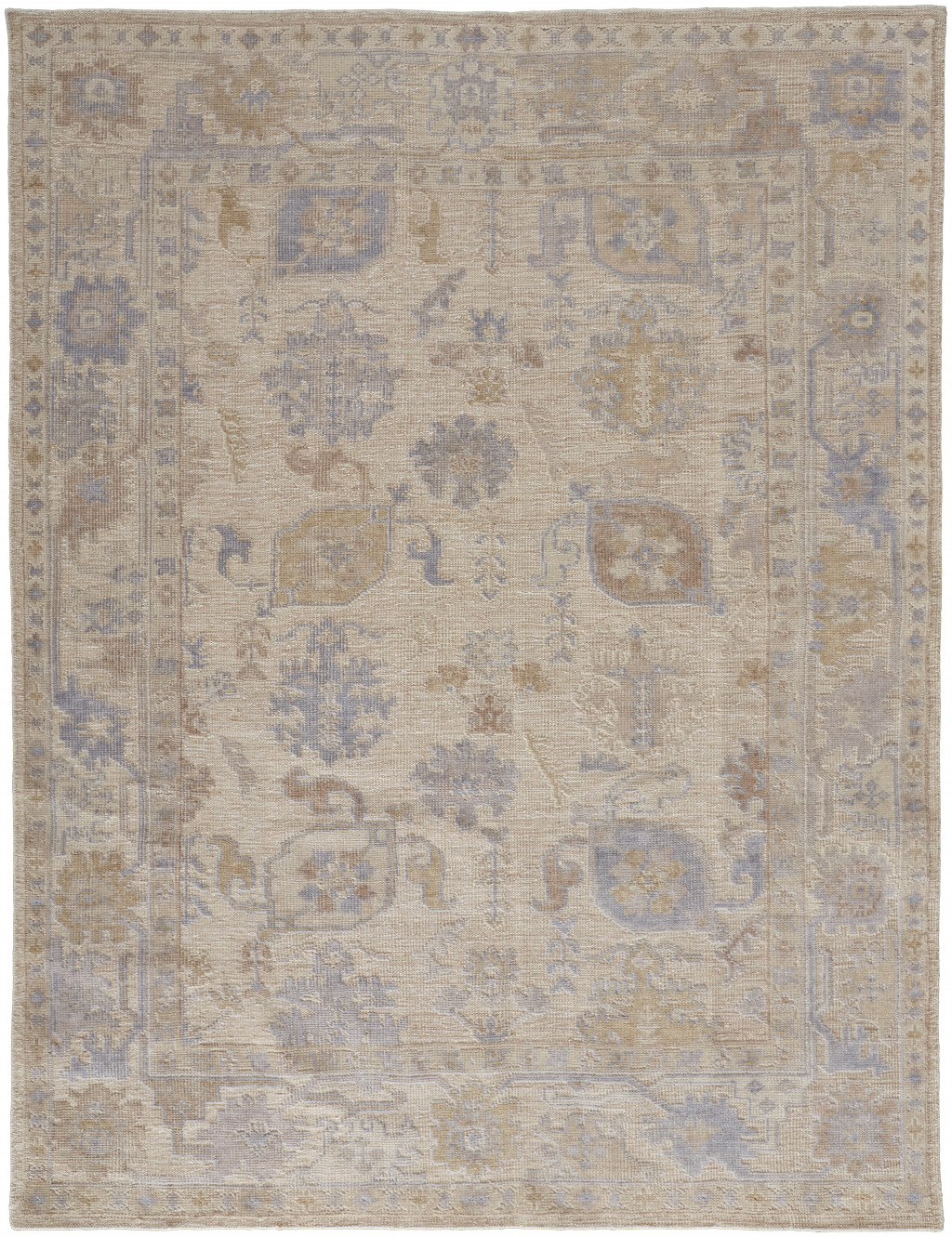 2 X 3 Tan Orange And Blue Floral Hand Knotted Stain Resistant Area Rug