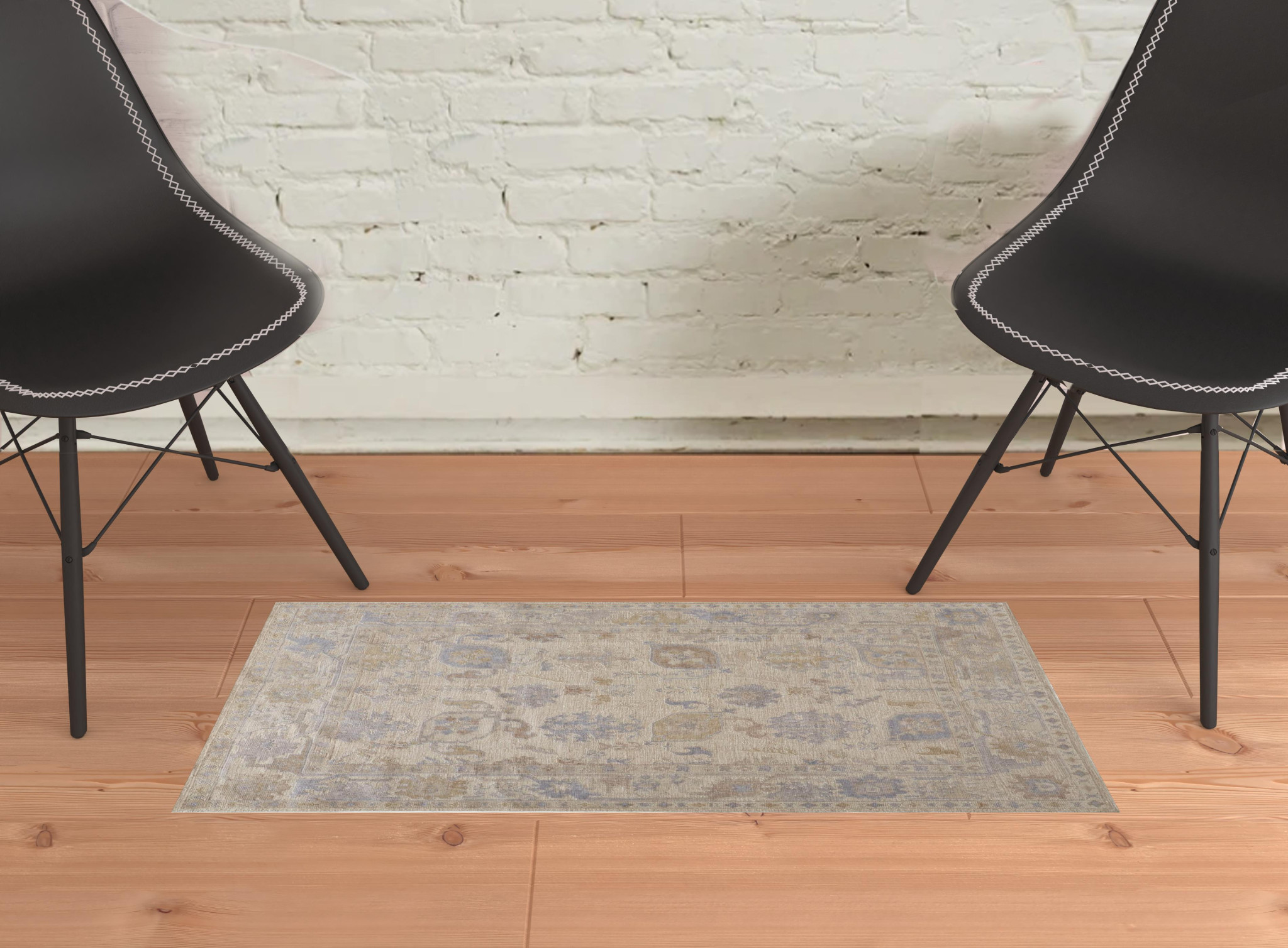 2 X 3 Tan Orange And Blue Floral Hand Knotted Stain Resistant Area Rug