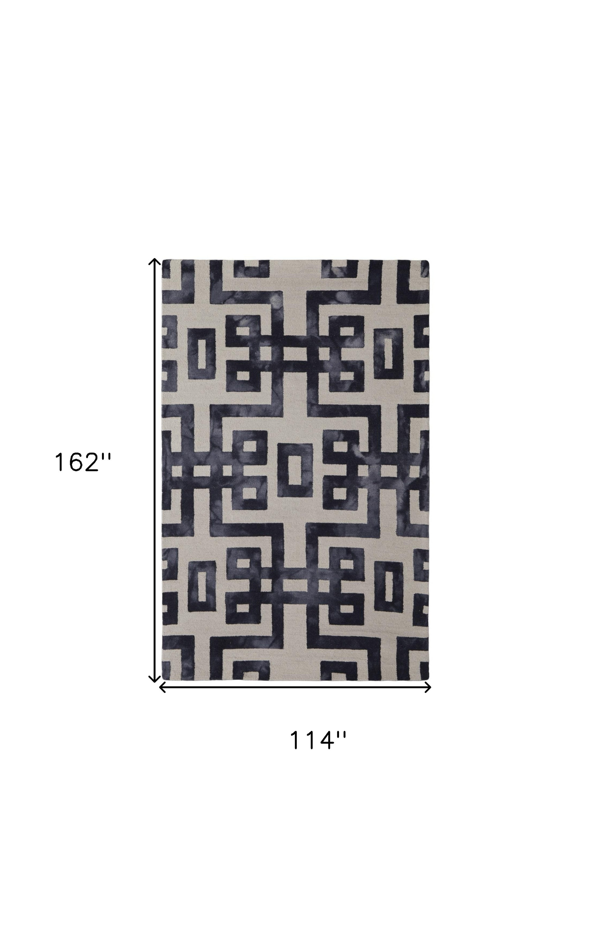 10" X 14" Ivory And Black Wool Tufted Handmade Area Rug