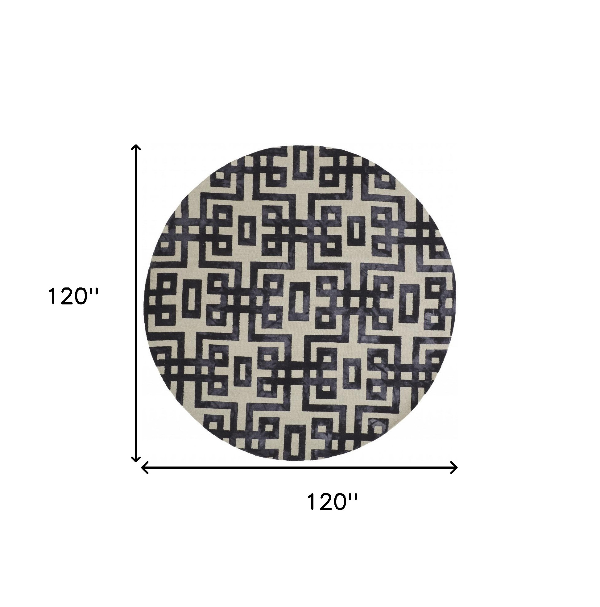 10" Ivory And Black Round Wool Tufted Handmade Stain Resistant Area Rug