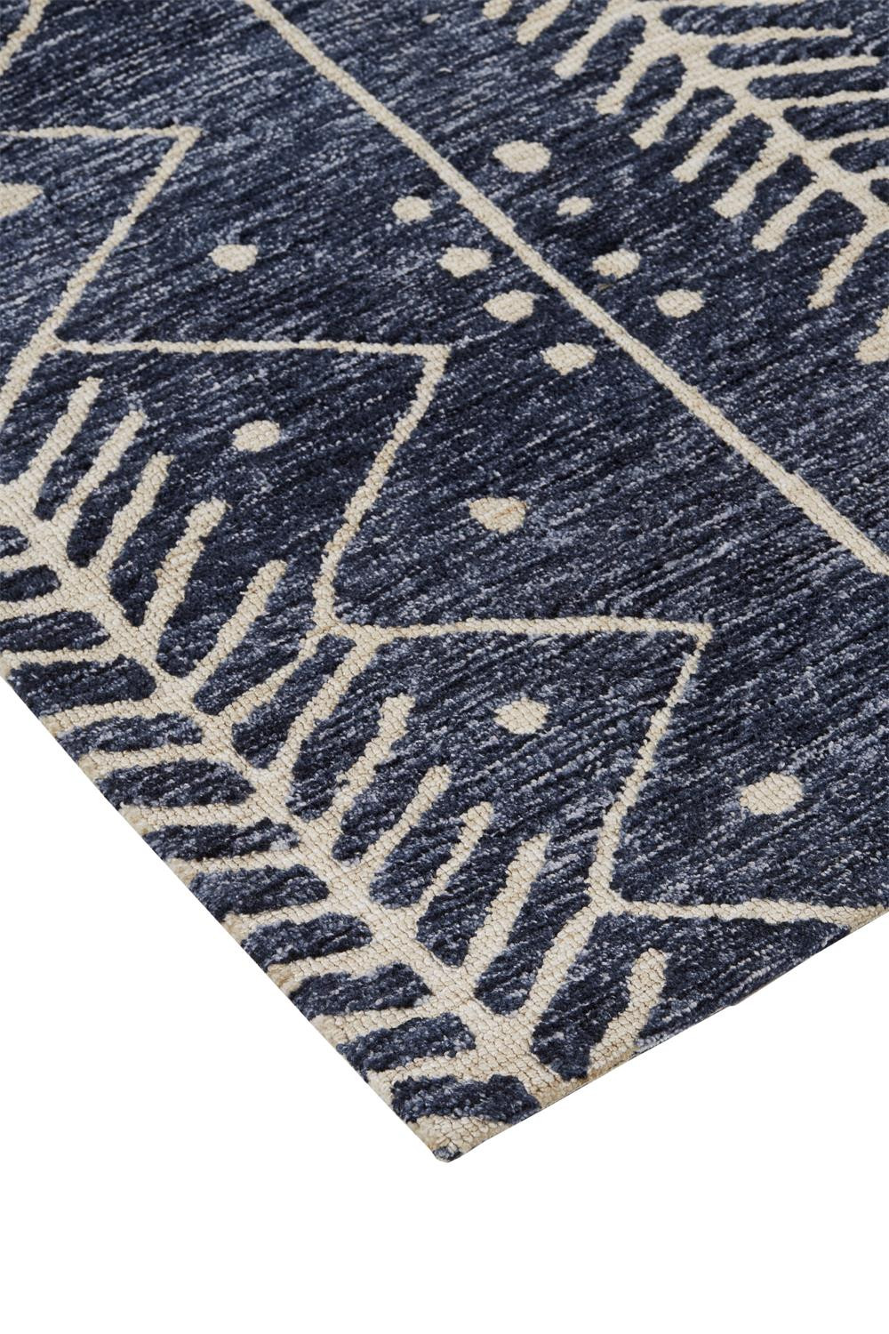 10" X 13" Blue And Ivory Striped Stain Resistant Area Rug