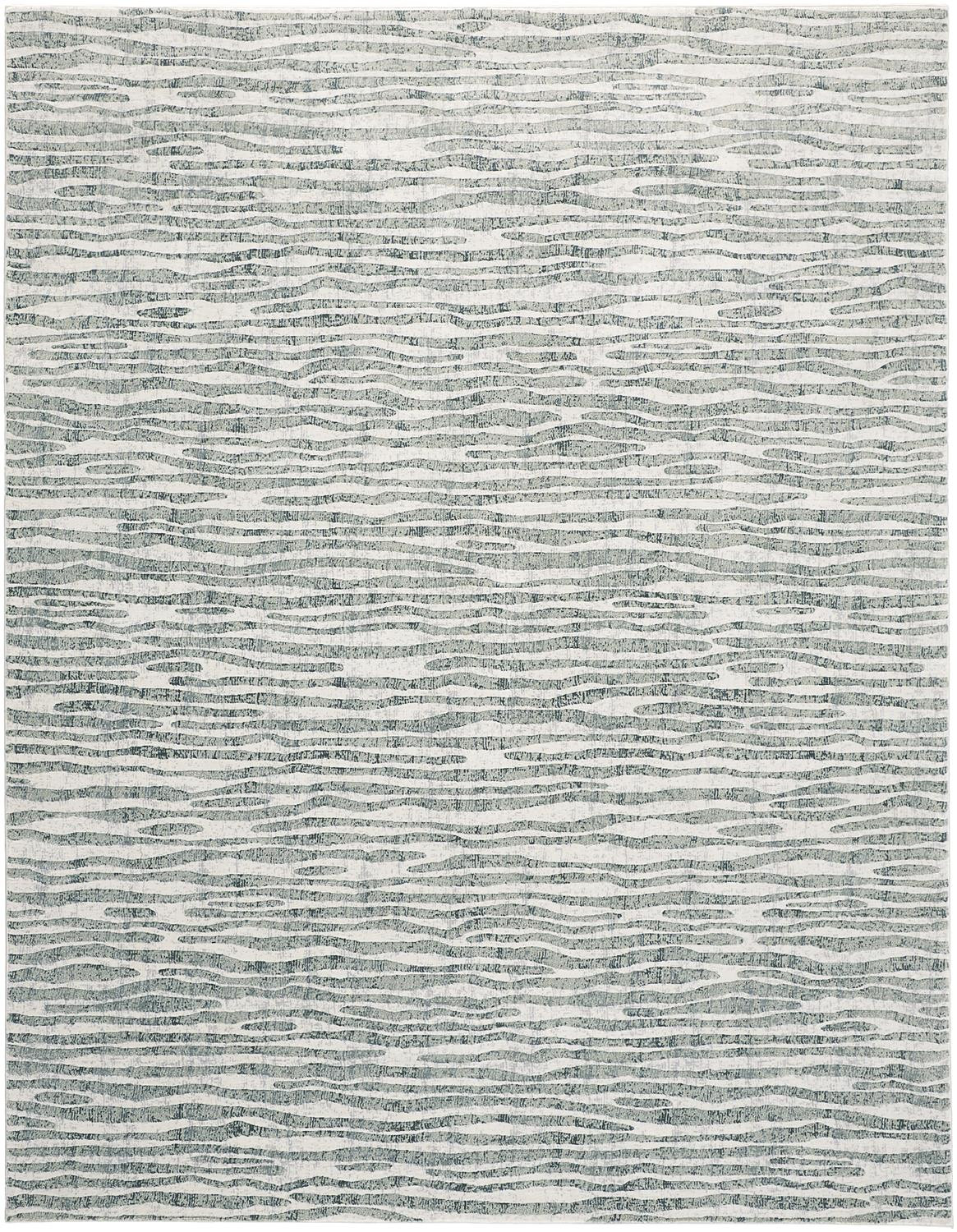 10" X 13" Gray Green And Ivory Striped Distressed Stain Resistant Area Rug