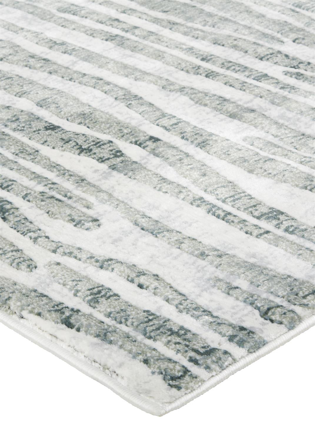 10" X 13" Gray Green And Ivory Striped Distressed Stain Resistant Area Rug