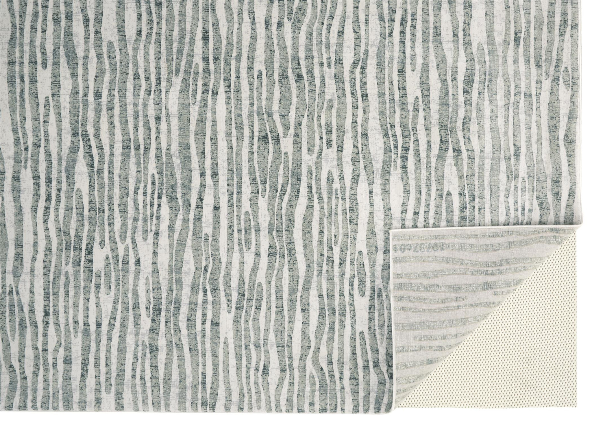 10" X 13" Gray Green And Ivory Striped Distressed Stain Resistant Area Rug
