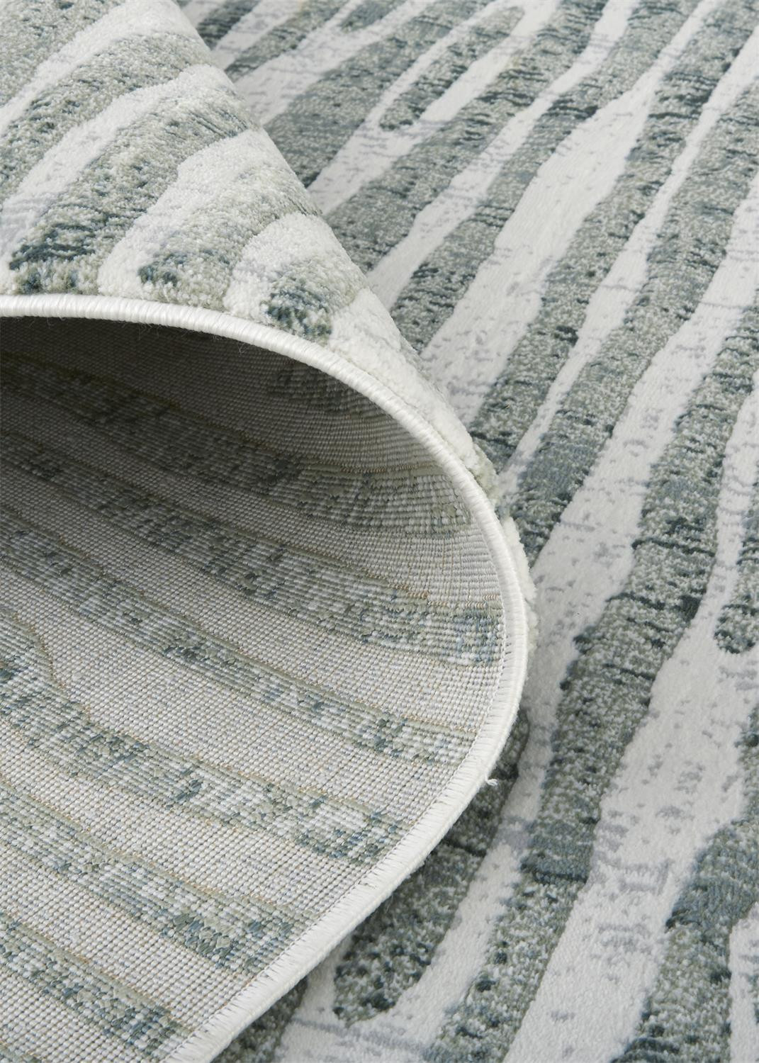 10" X 13" Gray Green And Ivory Striped Distressed Stain Resistant Area Rug